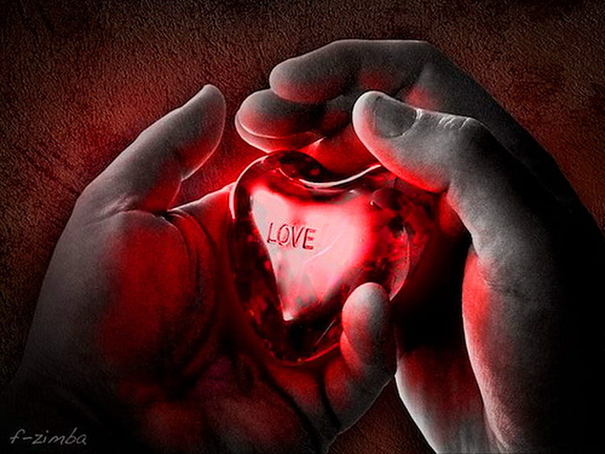 My heart in your hands, black, love, red, hands, holding, heart HD wallpaper