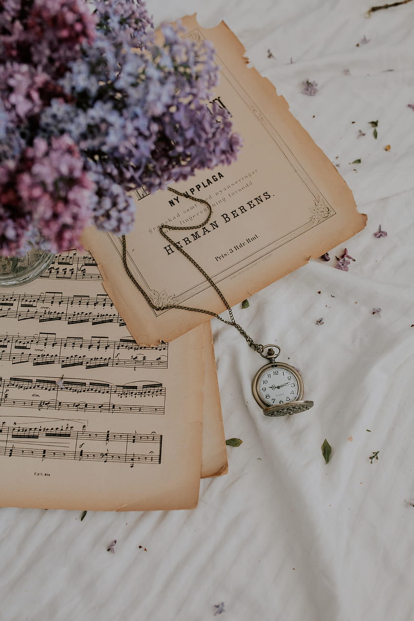 Music, Flowers, Lilac, Clock, , , Notes HD phone wallpaper