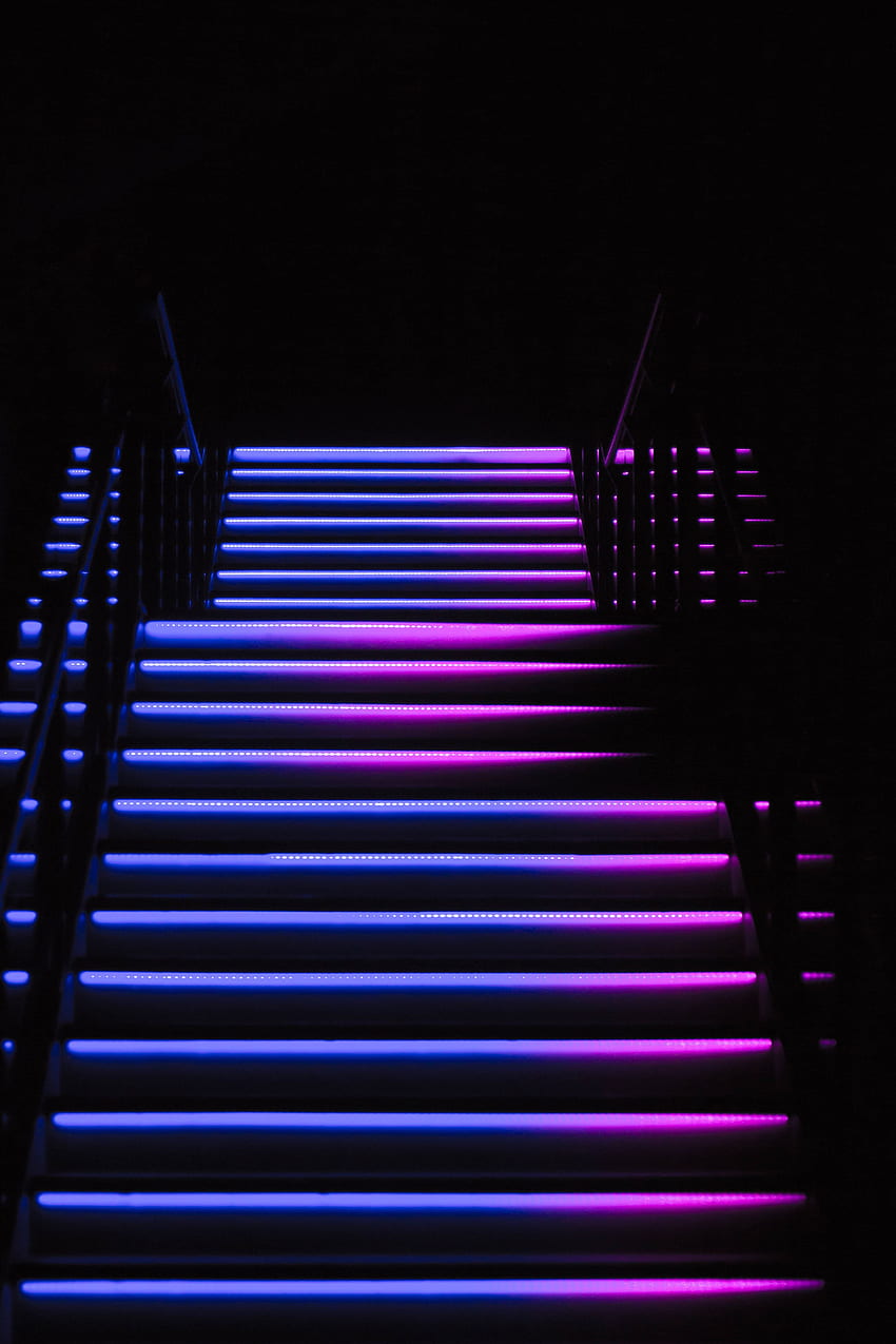 Violet, Dark, Backlight, Illumination, Ladder, Stairs, Purple, Steps HD phone wallpaper