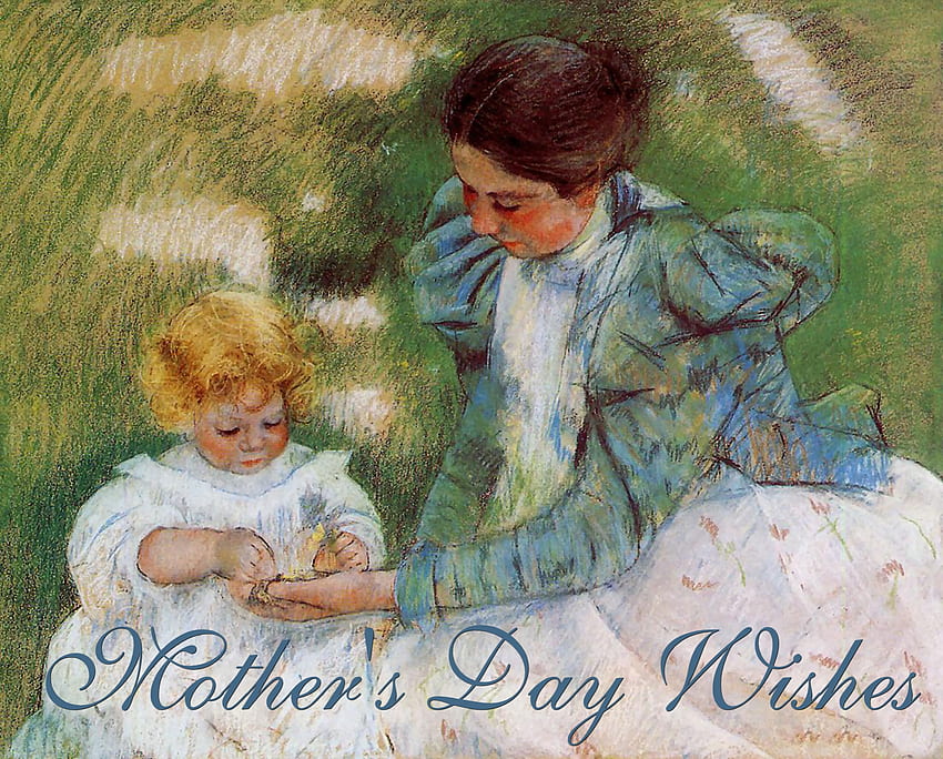 Madre jugando con su niña, amor, arte, hermoso, día de la madre, feriado, ilustración, obra de arte, ocasión, ancha, madre, mayo, niño, pintura fondo de pantalla
