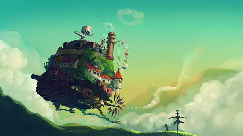 El castillo ambulante de Howl, Hayao Miyazaki, Studio Ghibli, paisaje para panorámica fondo de pantalla