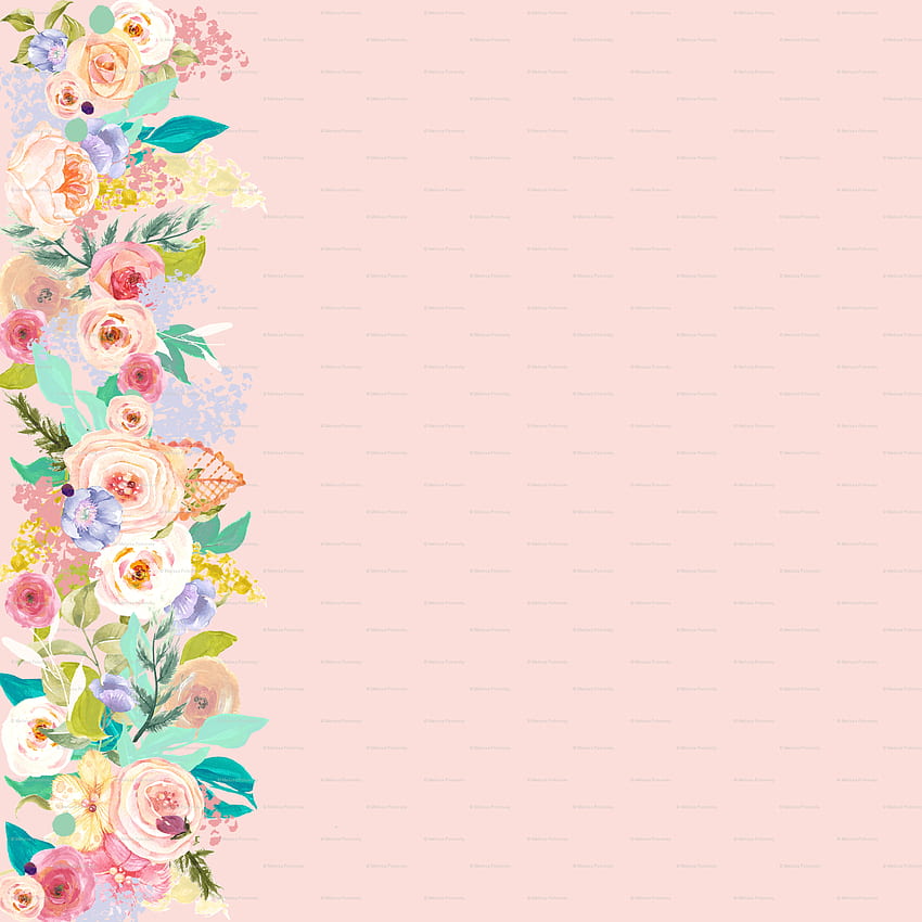 Pastel Garden Spring Floral Border // Light Peachy Pink, Pastel Chevron วอลล์เปเปอร์โทรศัพท์ HD