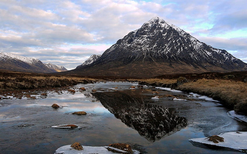 ภูเขา การสะท้อน ทิวทัศน์ ทะเลสาบ สกอตแลนด์ น้ำแข็ง สหราชอาณาจักร / และพื้นหลังมือถือ ฤดูหนาวสกอตแลนด์ วอลล์เปเปอร์ HD