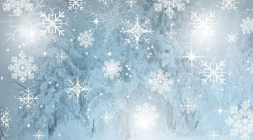 Сняг в гората, зима, синьо, снежинки, абстрактно, Коледа, сняг, дървета, гора HD тапет