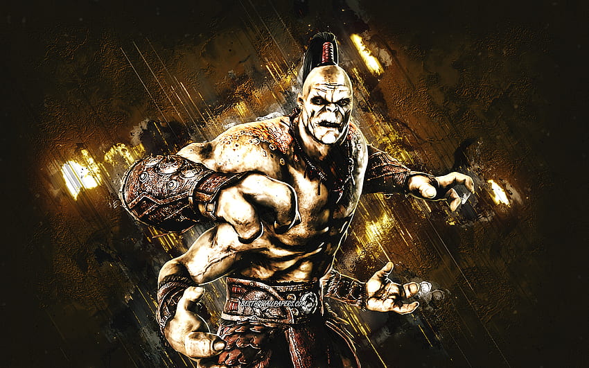 Goro, Mortal Kombat Mobile, Goro MK Mobile, Mortal Kombat, pedra marrom de fundo, Mortal Kombat Mobile personagens, grunge art, Goro Mortal Kombat papel de parede HD