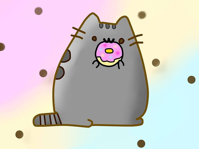 Pusheen the cat eating a donut, Donut Pug HD wallpaper