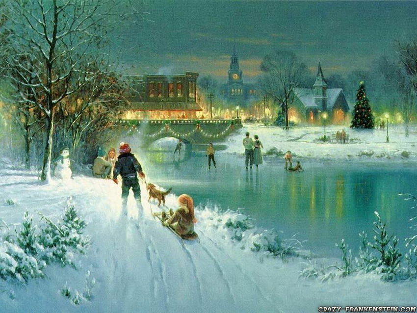 Old Fashioned Winter Scenes At, Vintage Christmas HD wallpaper