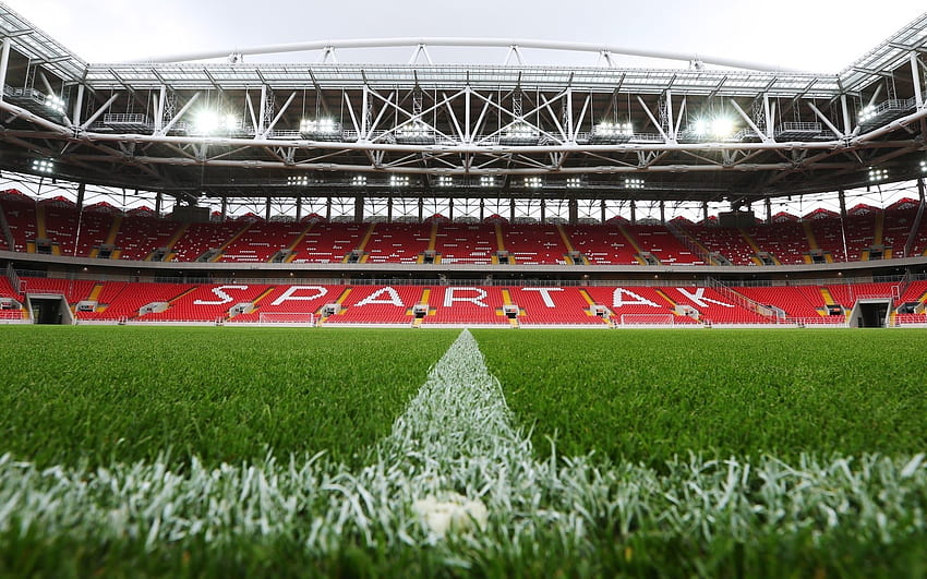 FC Spartak Stadium, football field, lawn, lights HD wallpaper