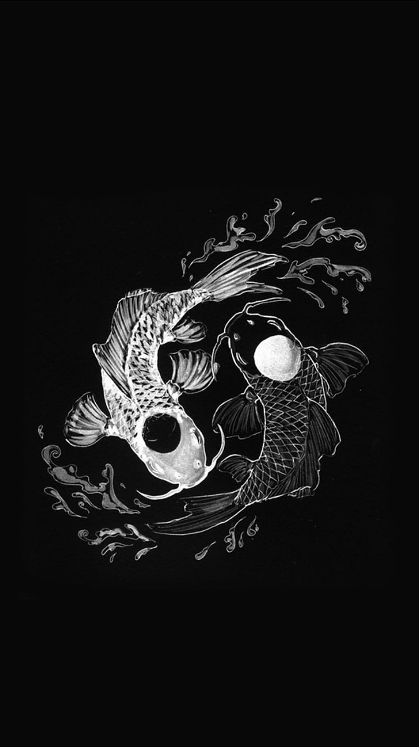 Yin Yang Koi Fish през 2021 г. Hypebeast, Черна естетика, Ин Ян изкуство, Ин и Ян HD тапет за телефон