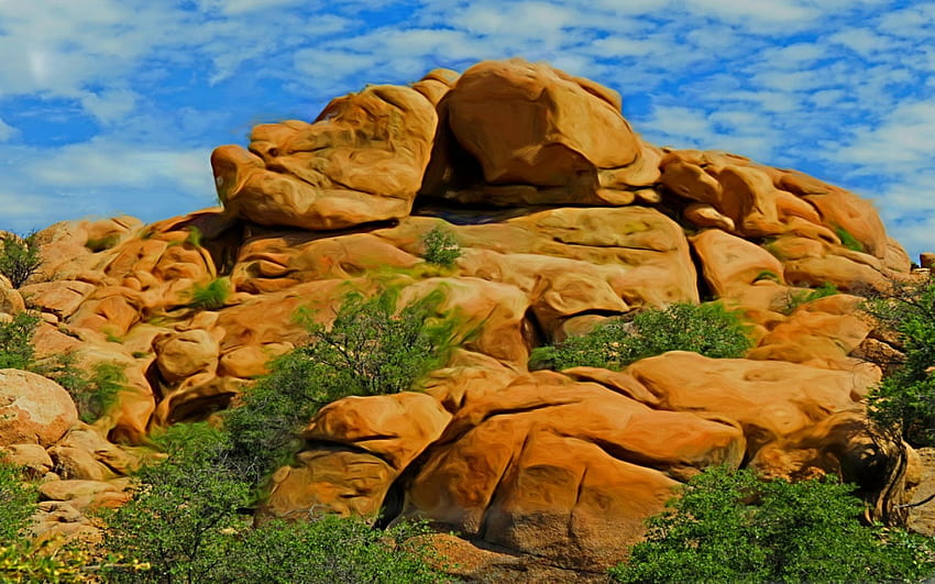 Casual Scene, boulders, oil painted, rocks, enhanced HD wallpaper