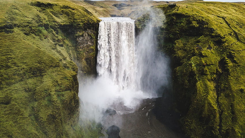 Nature, waterfall, greenfield, skogafoss , , , background, aa070d HD wallpaper