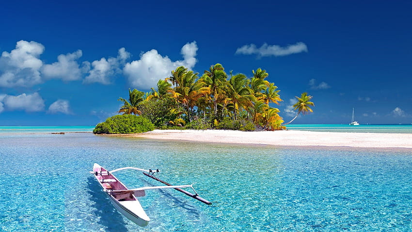 South Sea, Island, Palm Tree, Boat, Beach, France, , , Background, A25883, Palm Tree Island HD wallpaper