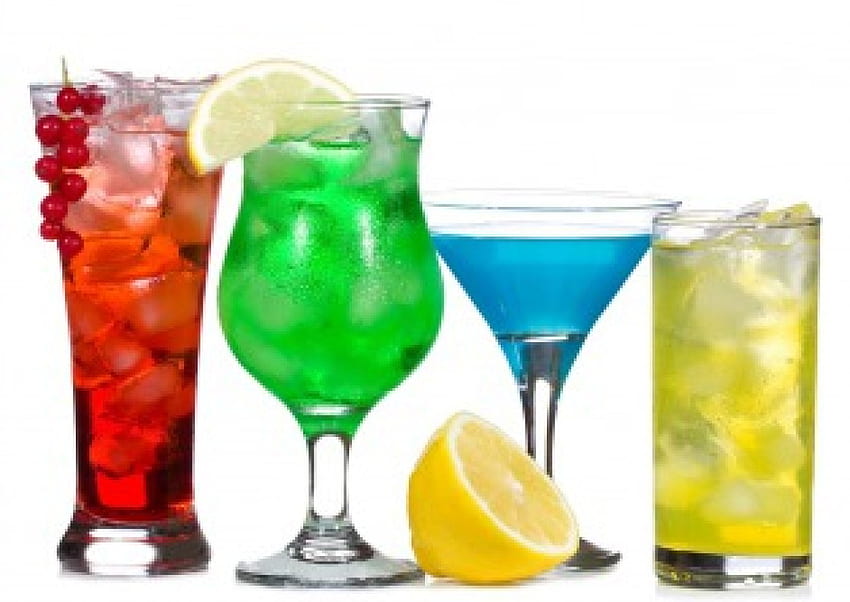 Студени напитки, синьо, освежаване, зелено, червено, студено, напитка, кубчета лед HD тапет