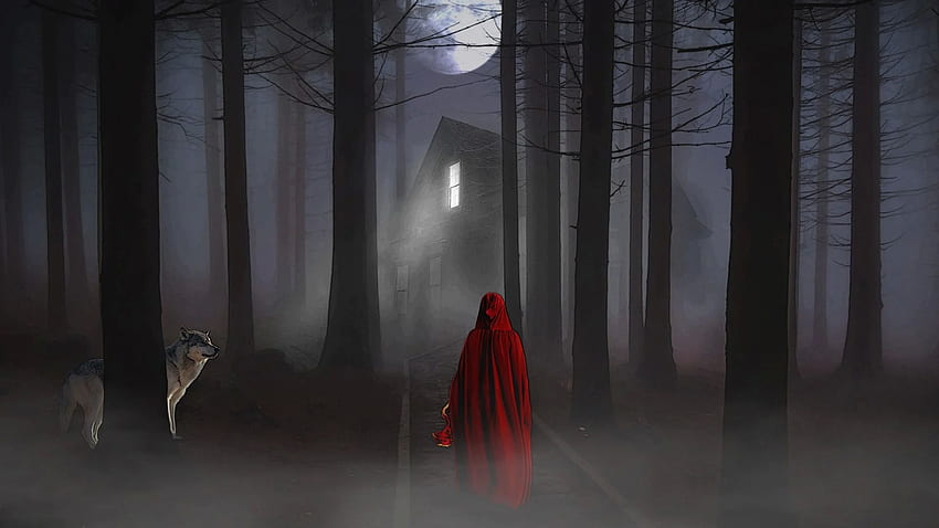Moon Forest Woman dan Wolf Night Scary View Wallpaper HD