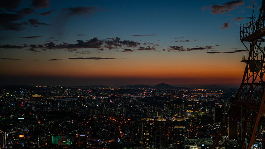 Ciudad, Seúl, noche, edificios. fondo de pantalla