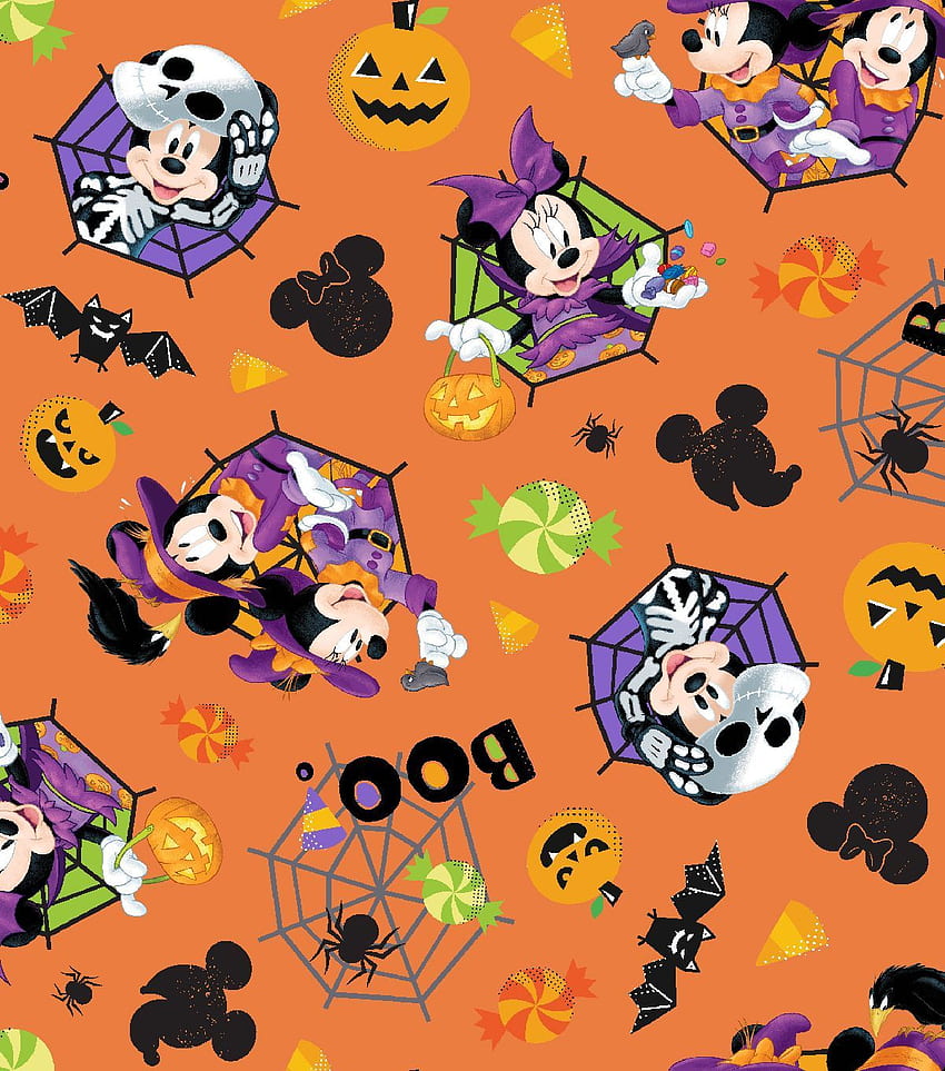 Disney Mickey & Minnie Halloween Bawełniana tkanina Upiorny, Mickey Mouse Halloween Tapeta na telefon HD