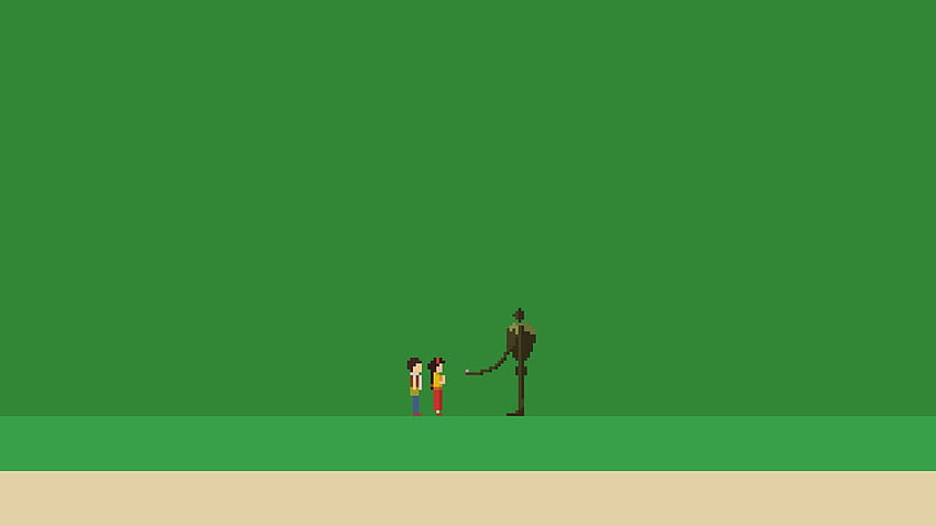 Two children with brown robot illustration ., Minimalist Robot HD wallpaper