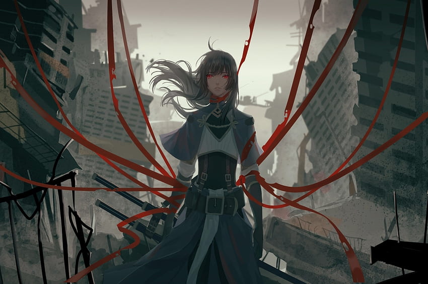 Anime Girl, Bond, Apocalypse, Destruction, Red Eyes for Chromebook Pixel HD wallpaper