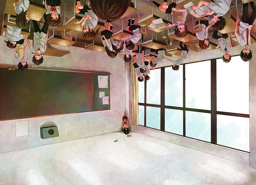 逆さまの教室。 背景、アニメ教室 高画質の壁紙