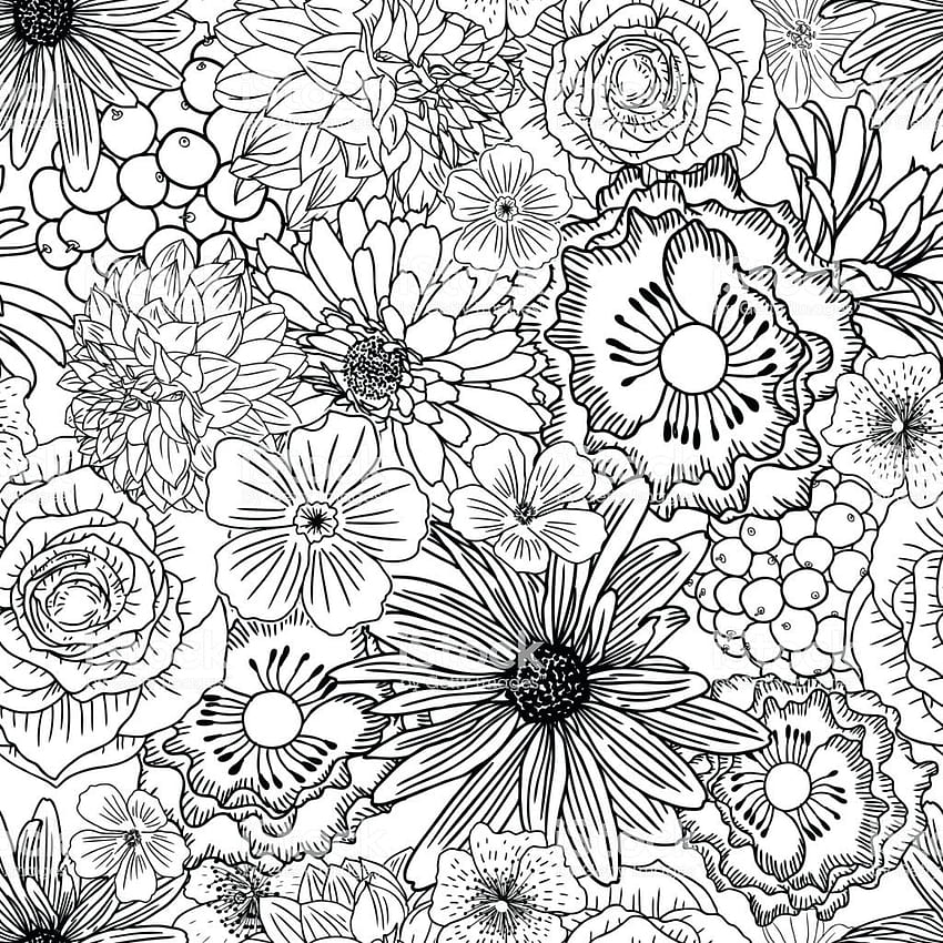 Doodle Blumenzeichnung Nahtloses Muster Kunsttherapie Druckbare Färbung Beschleunigte Auflösung Trainingsaktivitäten für Stress – Slavyanka HD-Handy-Hintergrundbild