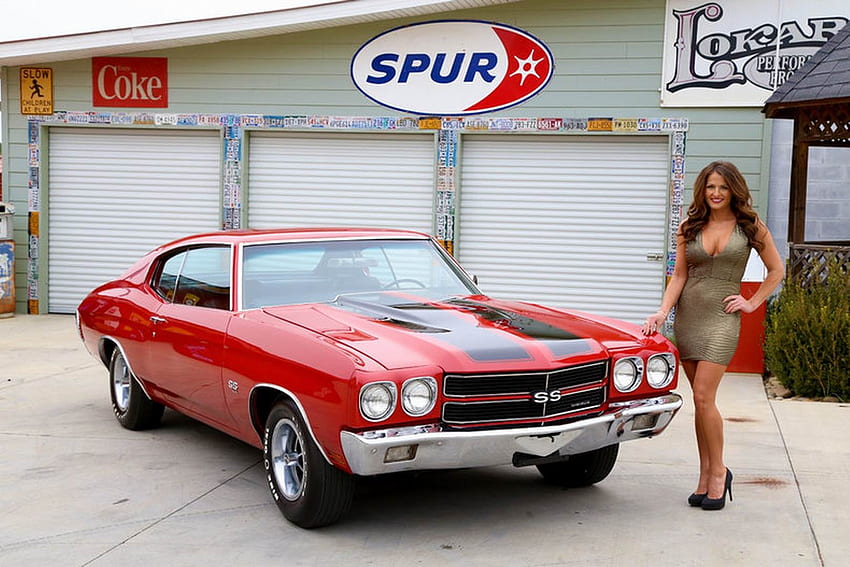 1970 Chevrolet Chevelle SS 454 and Girl, Car, Red, Girl, Chevelle, Old-Timer, SS, Muscle, 454, Chevrolet HD wallpaper