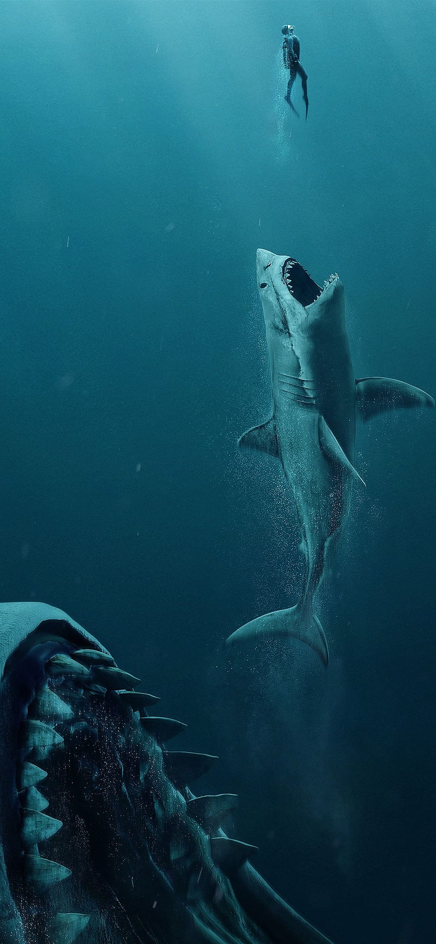 Megalodón, tiburón, submarino iPhone XS Max fondo de pantalla del teléfono