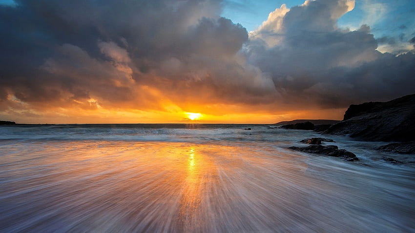 Coast landscape, sea, ocean, wave, sunset, reflection HD wallpaper | Pxfuel