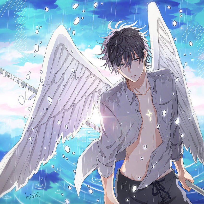 angel, Anime, Boy, Wings, Short, Hair / and Mobile Background, Happy Anime Boy HD phone wallpaper