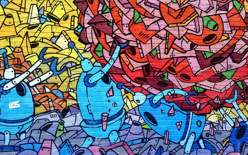 Kunst-Graffiti-Wand, Roboter, Robotermuster HD-Hintergrundbild