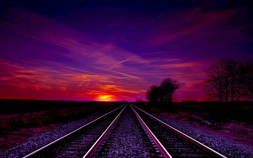 TRACK to TWILIGHT ZONE, crepúsculo, céu, ferrovia, trilha papel de parede HD