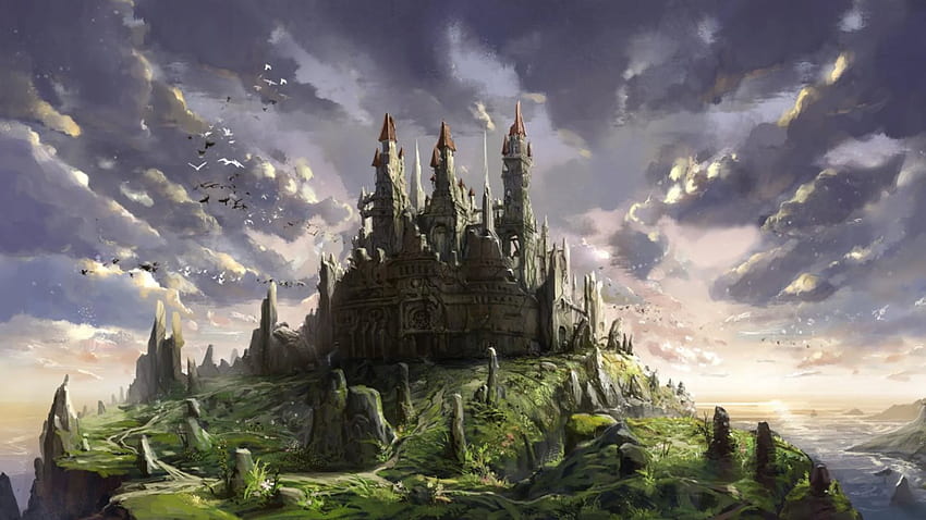 Hermoso castillo de fantasía, belleza épica fondo de pantalla