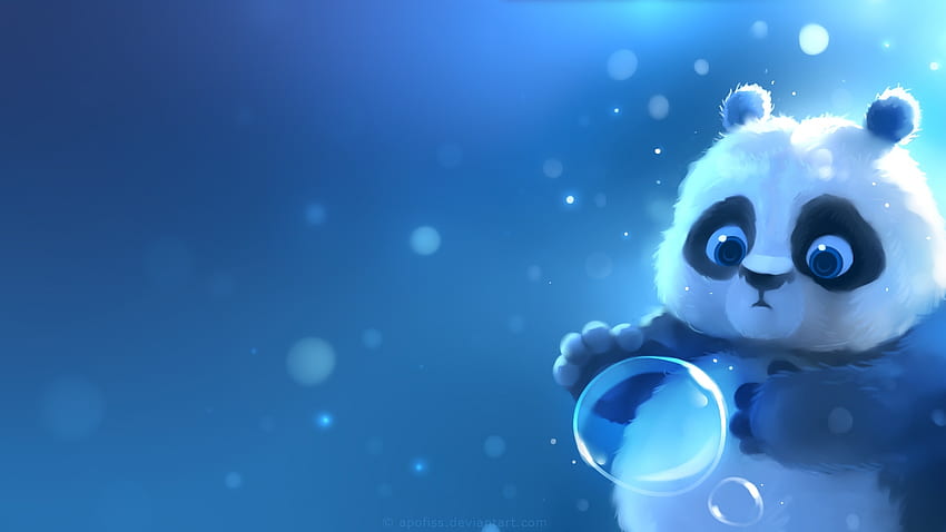 Panda, fantasy, apofiss, blue, bubble, blye HD wallpaper