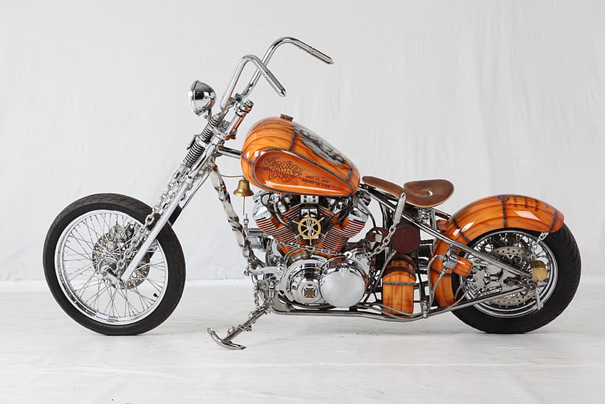 custom orange, motorcycle, bike, harley davidson, chopper HD wallpaper