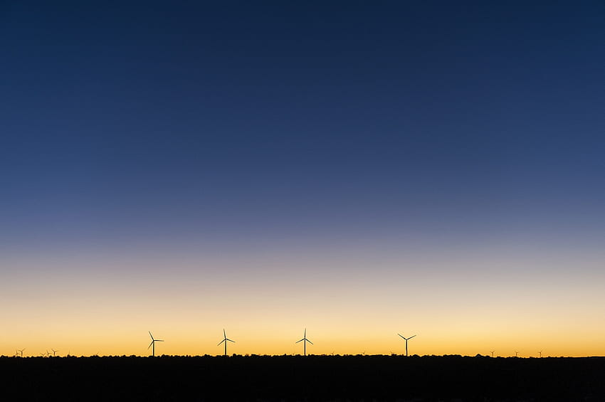 Sunset, windmills, clean skyline, minimal HD wallpaper