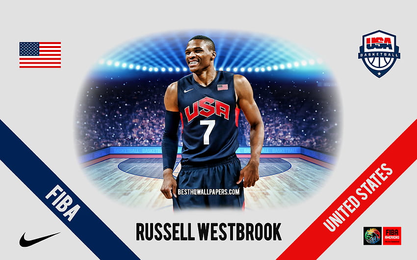 ラッセル・ウェストブルック、アメリカのバスケットボール代表チーム、アメリカのバスケットボール選手、NBA、ポートレート、アメリカ、バスケットボール 高画質の壁紙