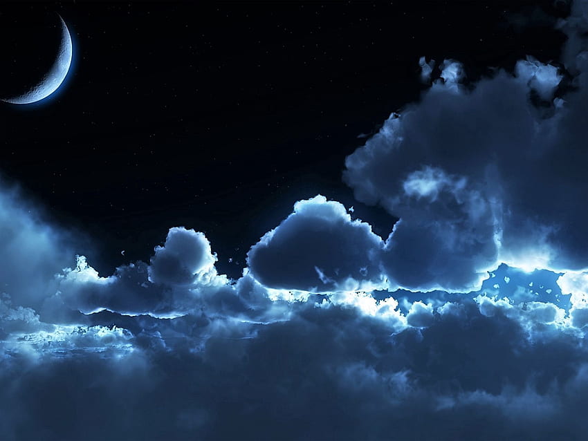 Nature, Sky, Stars, Night, Clouds, Moon, Calmness, Tranquillity, Air HD wallpaper