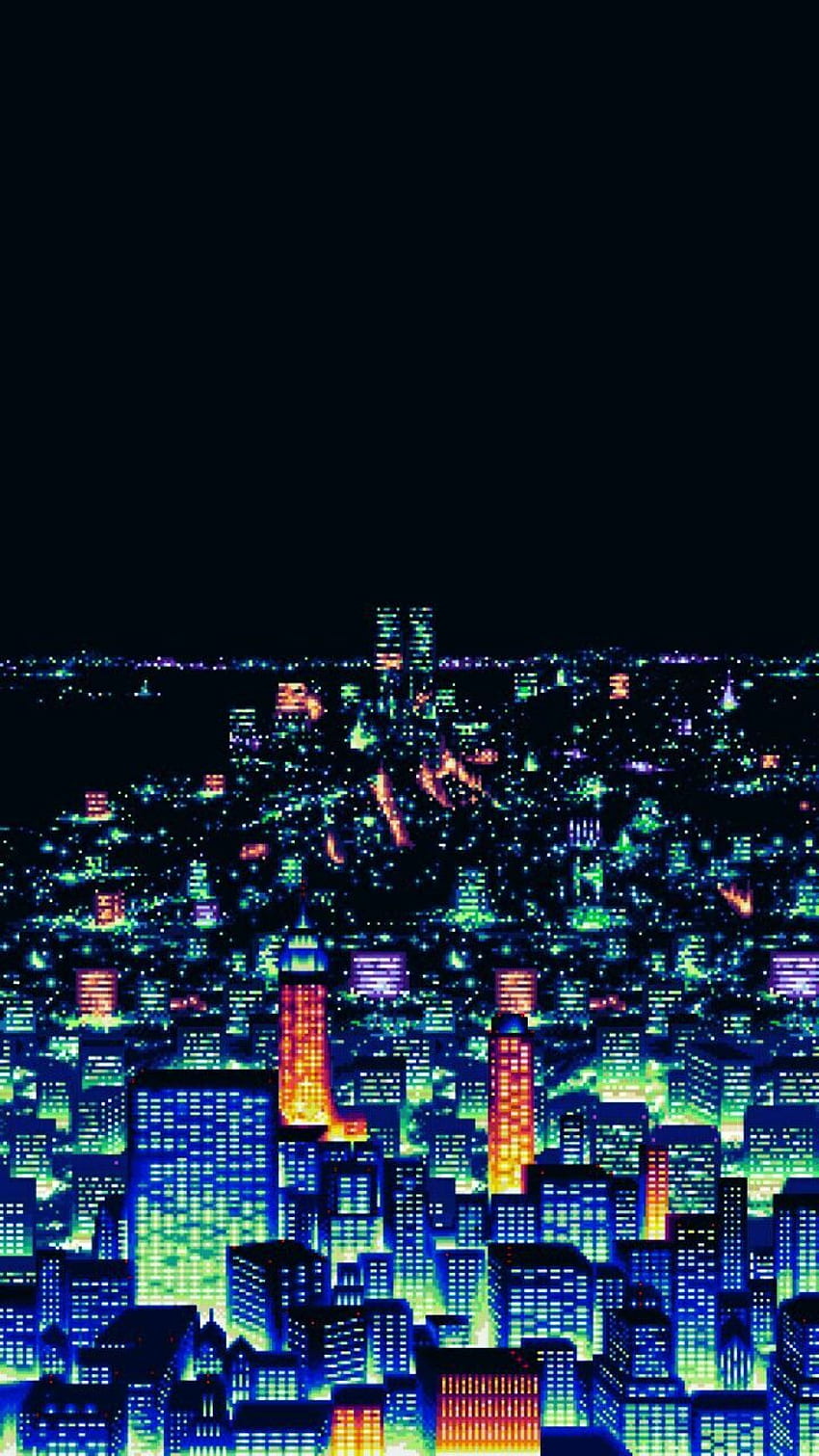 Нилс Матийо за пикселното изкуство от 90-те. Пиксел арт, пиксел арт пейзаж, пиксел град, Токио пиксел арт HD тапет за телефон