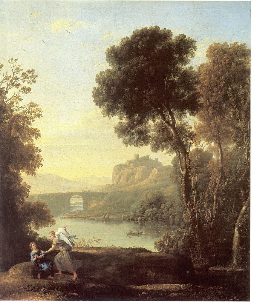 Landscape with Hagar and the Angel, Claude Lorrain. Landscape paintings, Landscape, History painting HD phone wallpaper