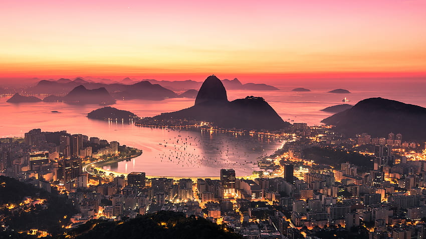 City, Rio De Janeiro, aerial view, sunrise HD wallpaper