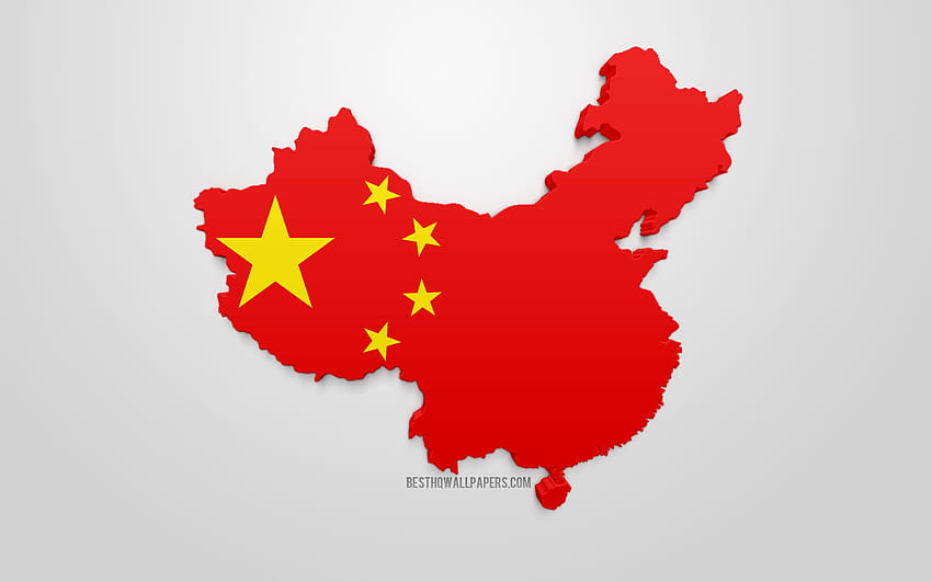 3D flag of China, map silhouette of China, 3D HD wallpaper