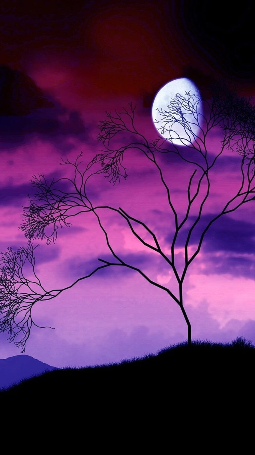 Tree Branches, The Moon At Night, Purple Sky IPhone 8 7 6 6S ...