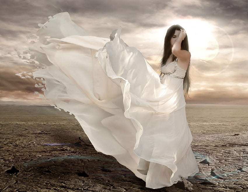 Lady in White, girl, white, dress, fantasy HD wallpaper