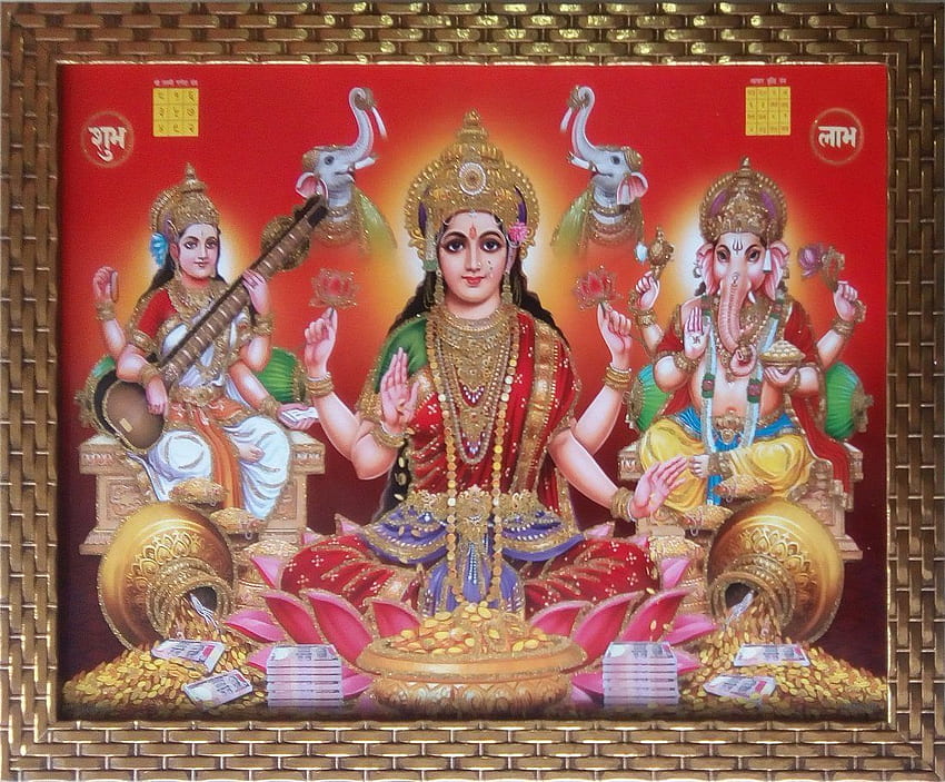 Buy Shree Handicraft Laxmi Ganesh Saraswati Ji Diwali Pooja Frame (Acrylic, 34 x 44 x 1 cm) Online at Low Prices in India HD wallpaper