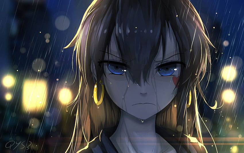 blue eyes, original characters, 千夜QYS3, rain, anime girls. HD wallpaper