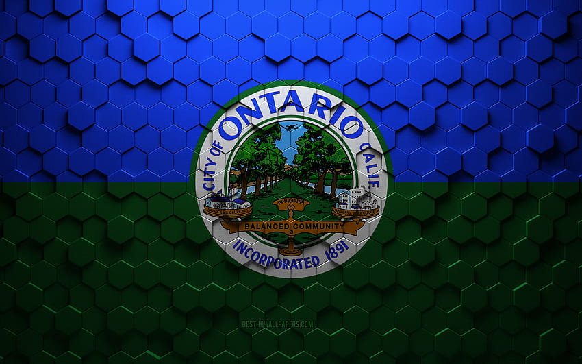 Flag of Ontario, California, honeycomb art, Ontario hexagons flag, Ontario, 3d hexagons art, Ontario flag HD wallpaper