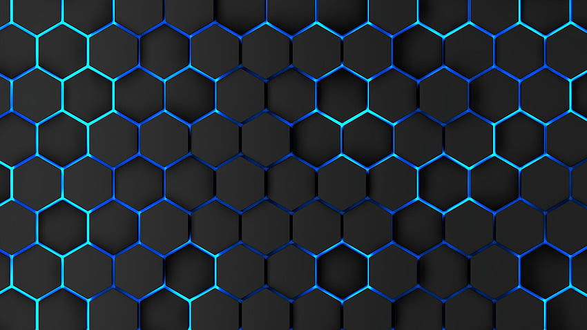 Abstract, Honeycomb, Blue, Black, Neon HD wallpaper