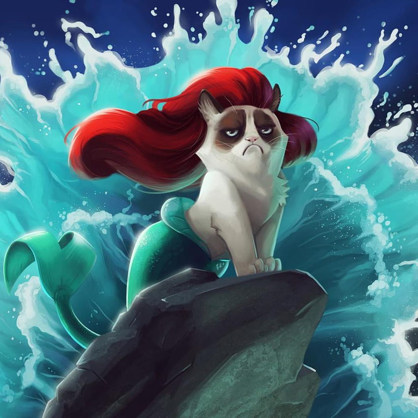 Grumpy Cat Little Mermaid For iPad - Grumpy Cat Ariel HD phone wallpaper