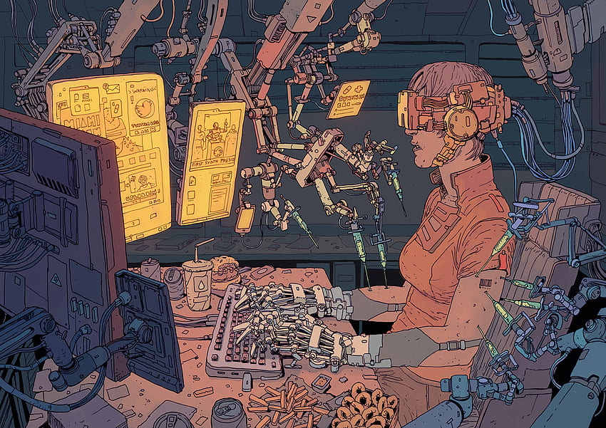 Punk Tech Machine Mujeres Cyborg Dibujo Jeringa Cyberpunk - Resolución:, Ilustración Cyberpunk fondo de pantalla