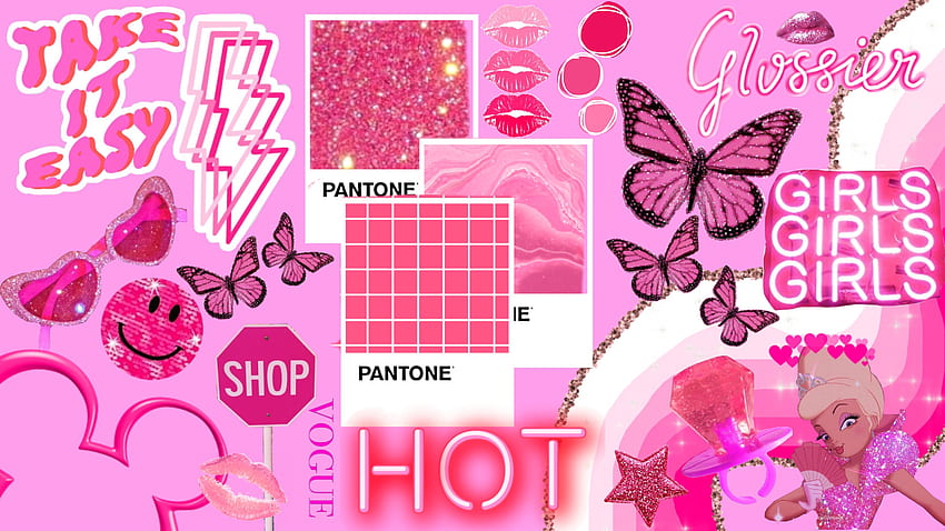 Hot pink collage laptop . Laptop , , Collage HD wallpaper