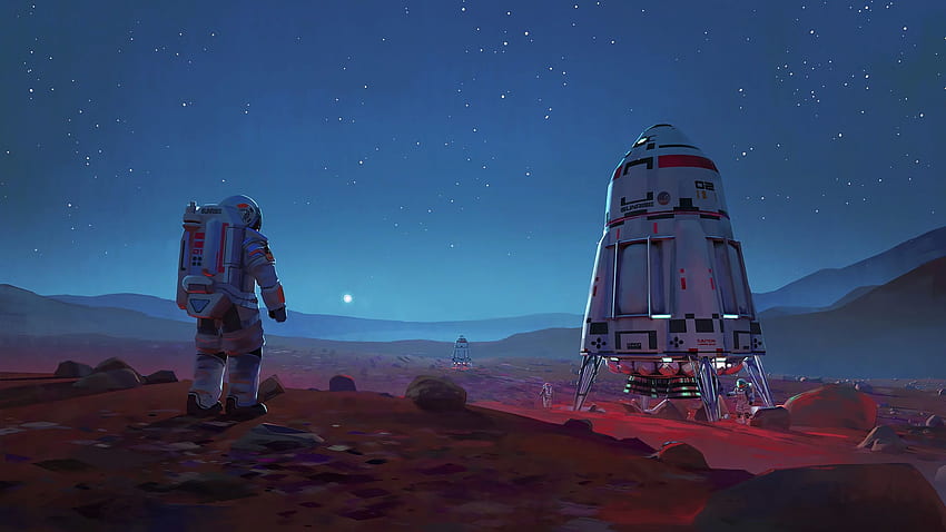 Astronaut, Mars, Sunrise, Spaceship, , Space HD wallpaper